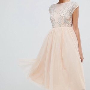 Asos Sequin Midi Blush Pink Nude Dress